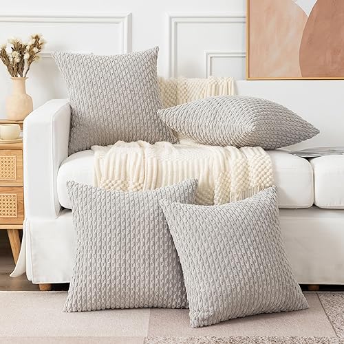 Miniatura 4 de UGASA - Juego de 4 fundas de almohada de pana suave, fundas de almohada decorativas de rayas bohemias de 16 x 16 pulgadas, decoración del hogar,