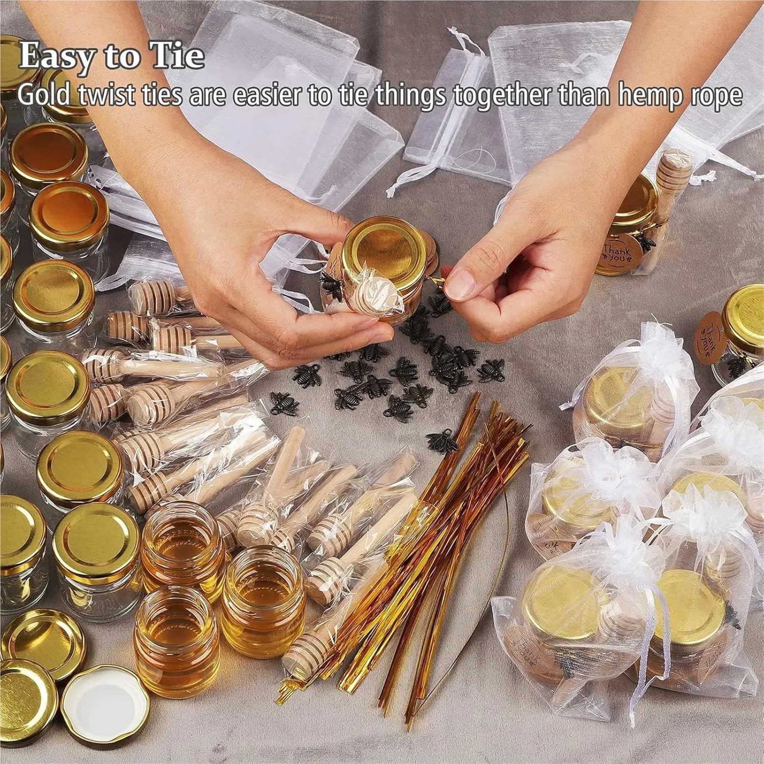 Honey Jars Party Favors 20Pcs Mini Glass Honey Jars with Wood Dipper -Little Wedding Jars for Baby Shower Party Favors(25ML 20PCS)