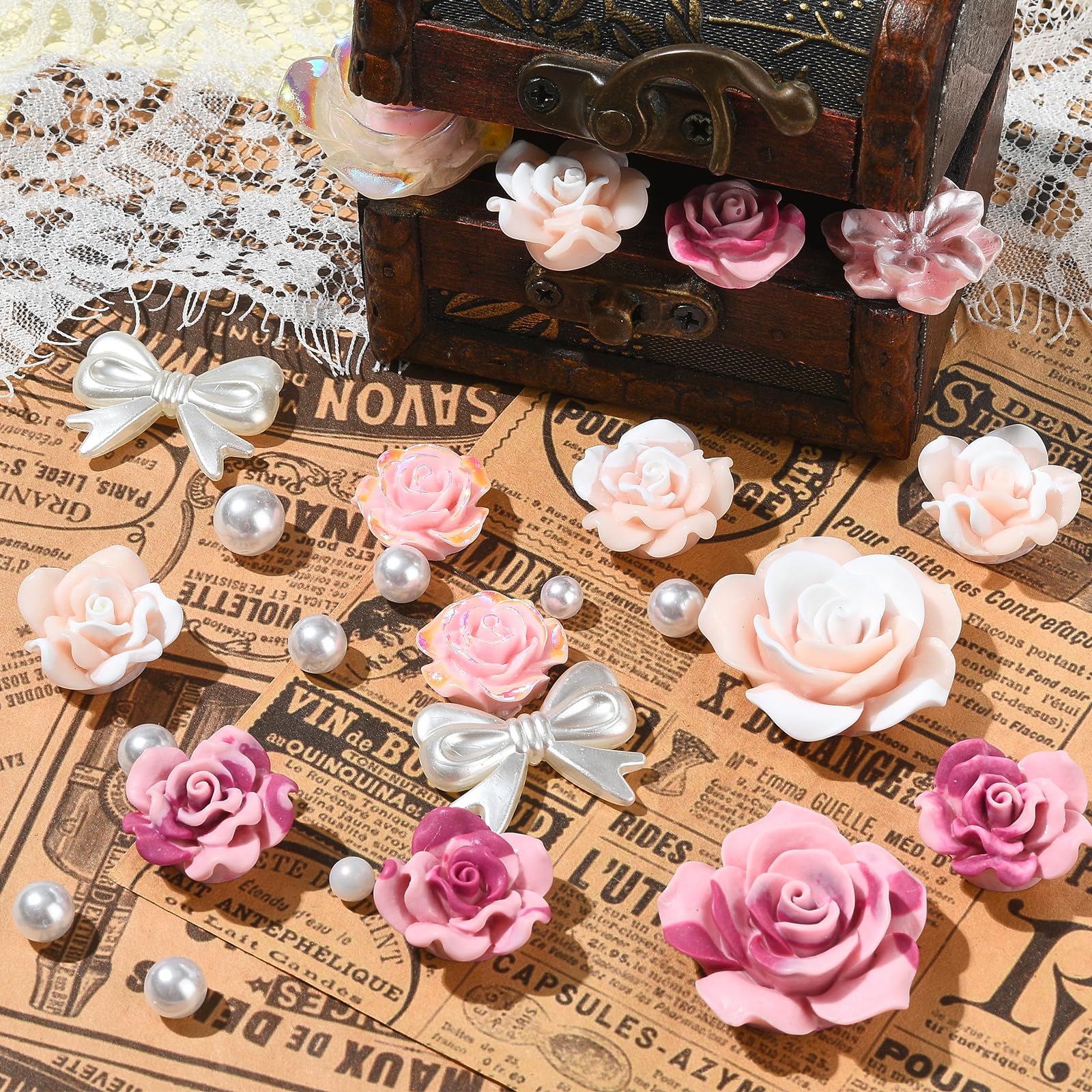 BEEFLYING Cabochon résine Plat Breloques en résine de Fleurs Bricolage Cabochons Résine Fleurs pour la Fabrication de Bijoux, Le Scrapbooking, la décoration de Coques de téléphone, Noir