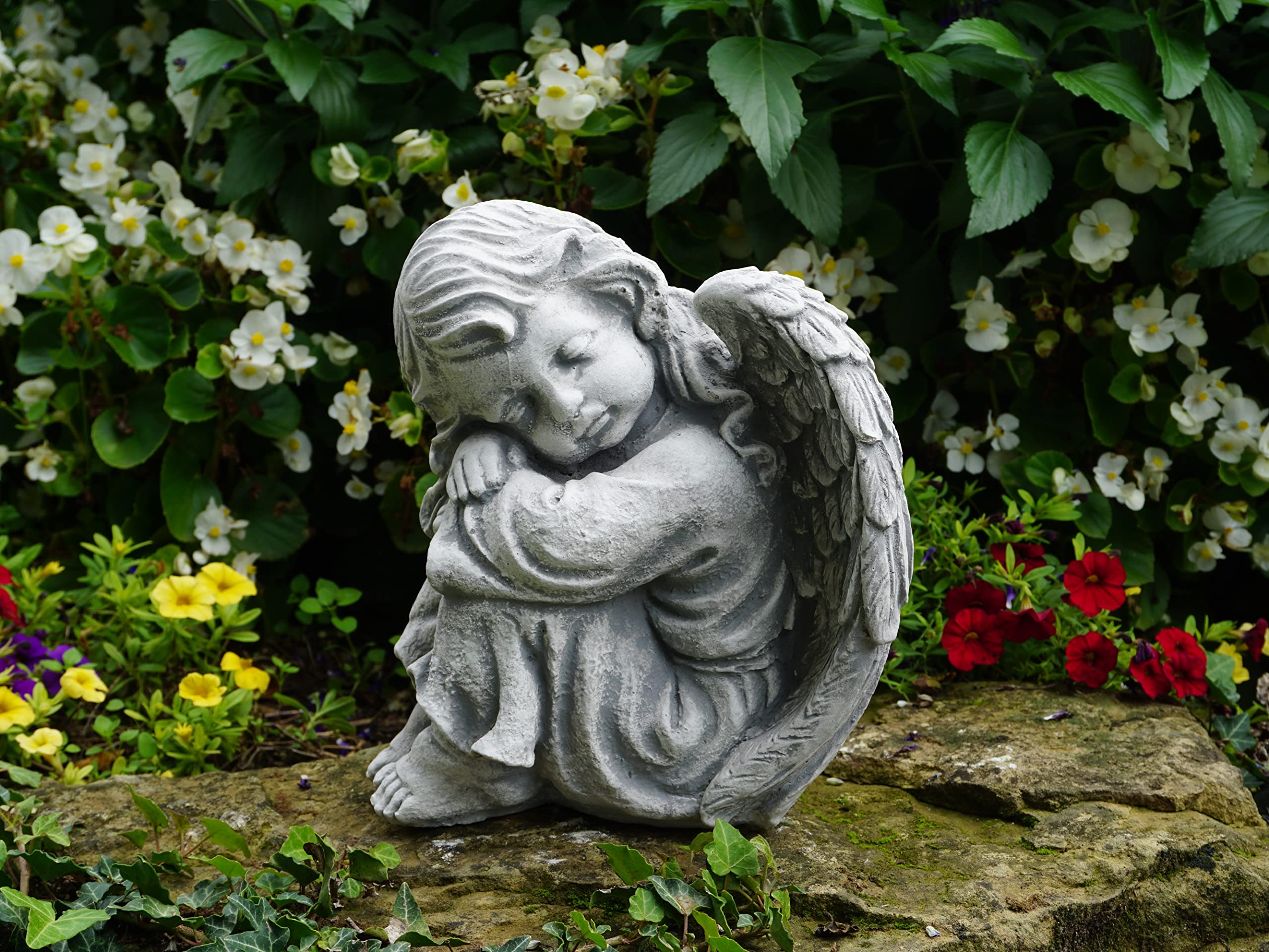 gartendekoparadies.de Angelo addormentato a forma di angelo di trincea grigio pietra antigelo per esterni, altezza 23 cm, 6 kg