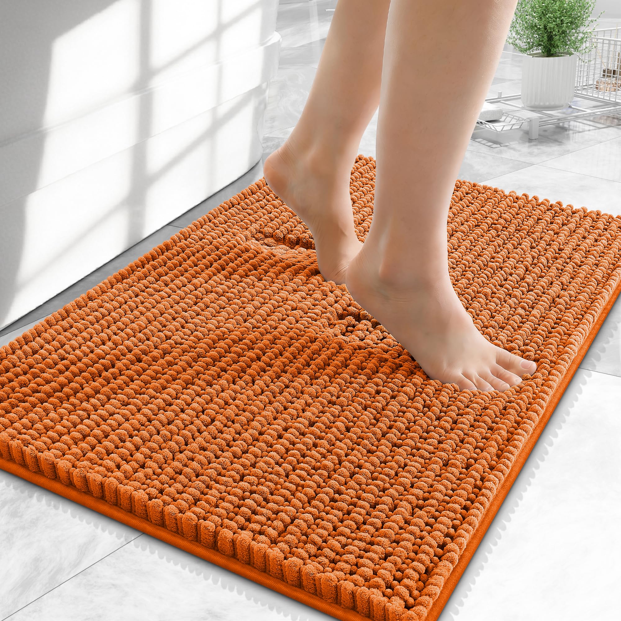 OLANLY Thick Chenille Small Bathroom Rugs 24x16, Absorbent Bath Mat, Clay
