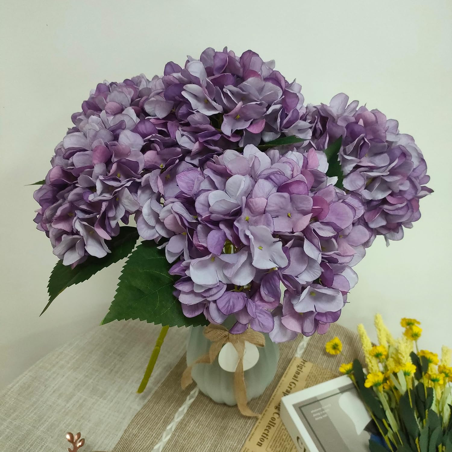 Purple Hydrangea Artificial Flowers,6 Pcs Faux Hydrangea Flowers,Artificial Hydrangeas Flowers with Stems,Fake Hydrangeas, Silk Hydrangea Flower with Stem (6, Eggplant Purple) - Image 3