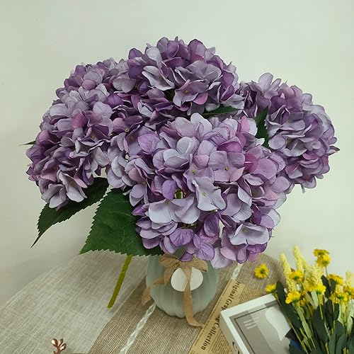 Miniatura 8 de Flores artificiales de hortensias, 6 piezas de flores de hortensias artificiales, flores de hortensias amarillas artificiales con tallos, hortensias