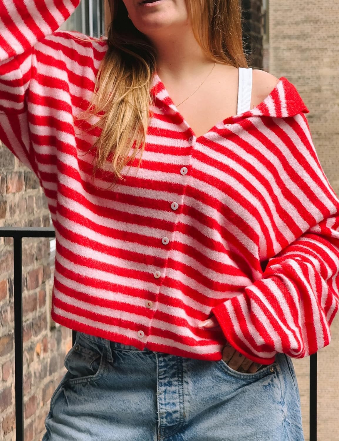 Women's Striped Cardigan Long Sleeve Open Front Button Down Lightweight Sweaters - Image 7