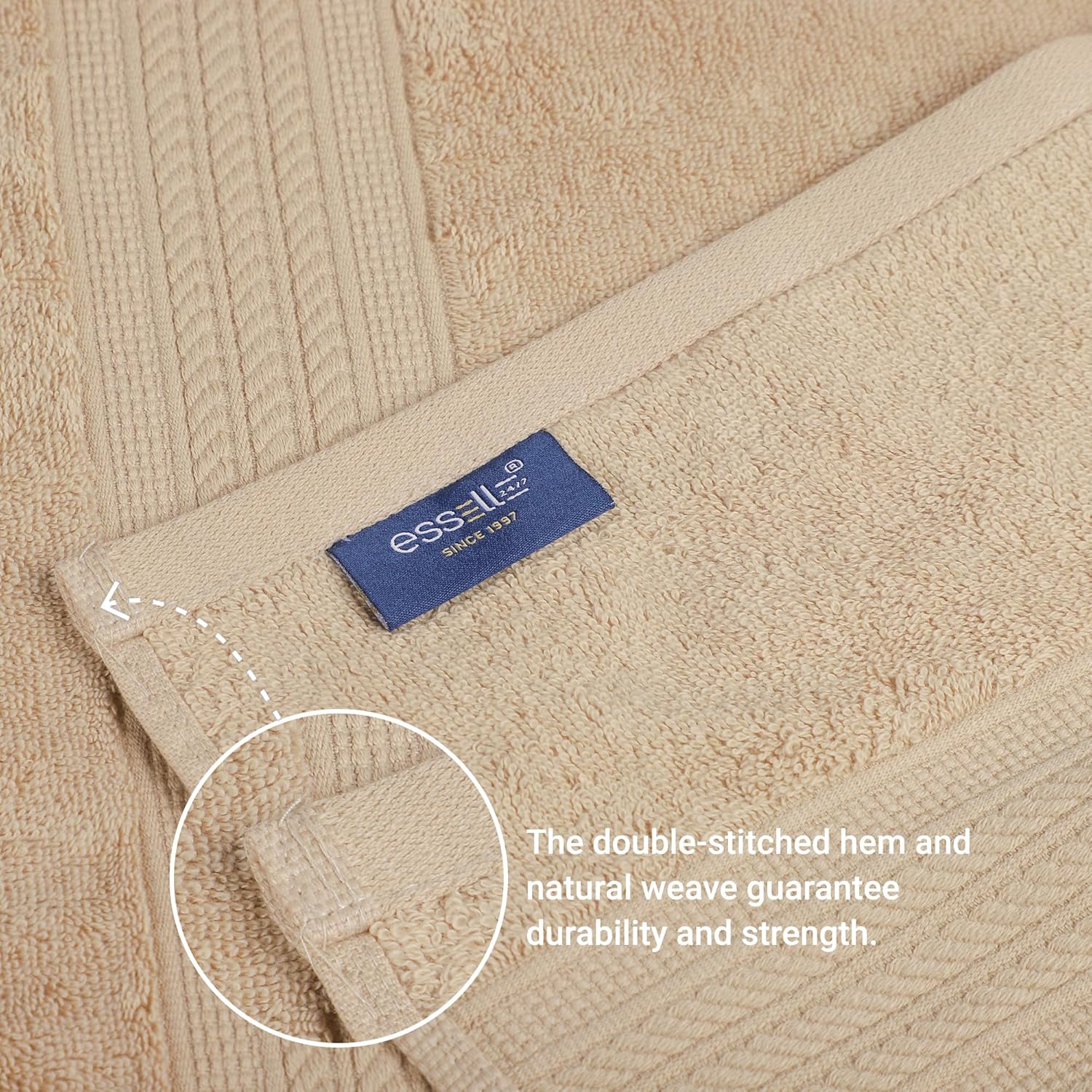 ESSELL 24/7 6 Piece Bath Towel Set, 100% Cotton, Aurora Collection, Durable, Quick Dry & Light Weight, 2 Bath Towels, 2 Hand Towels, 2 Washcloths - Beige