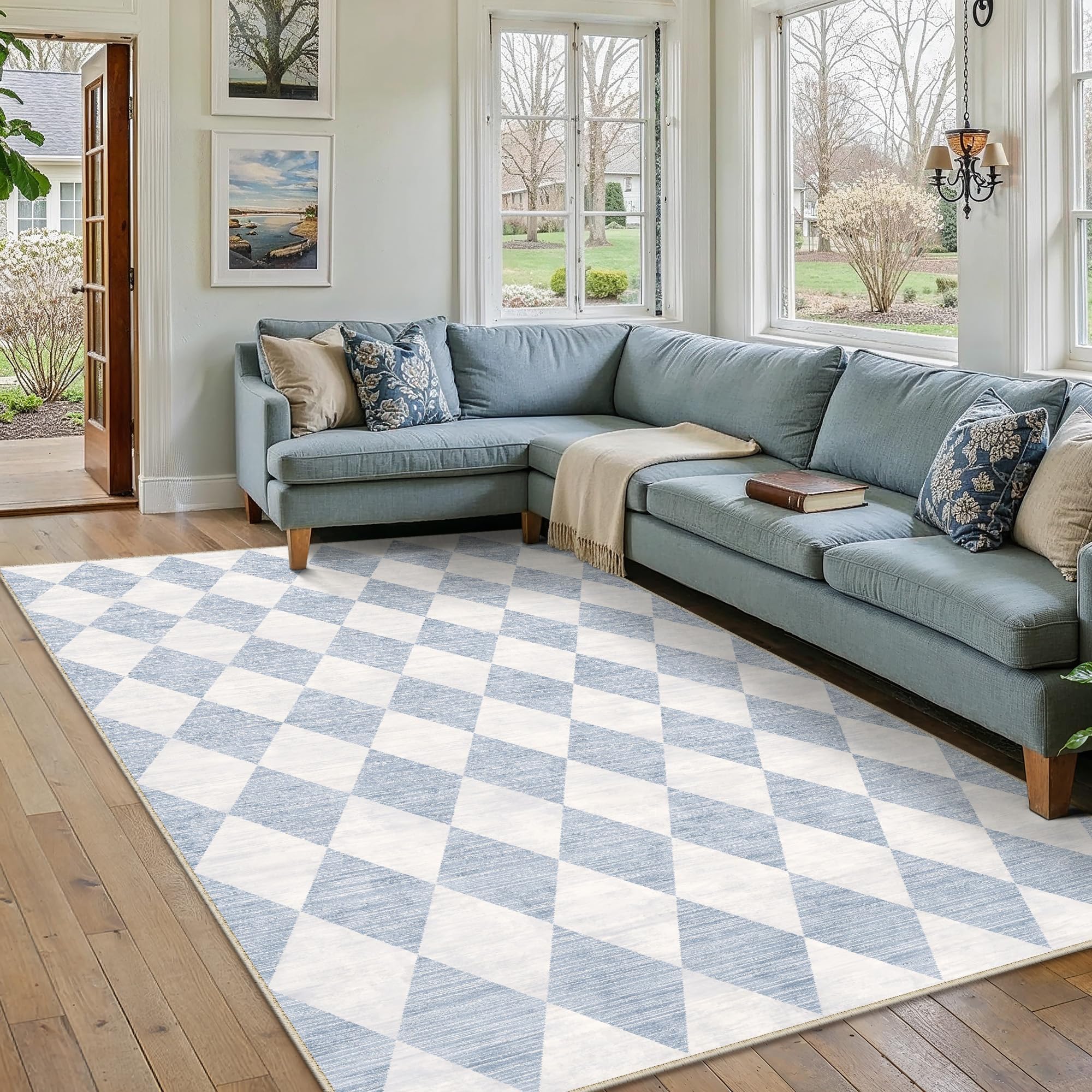 PureCozy Rugs Living Room Area Rug 160x230cm Blue Washable — image 1