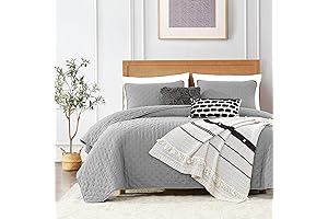 Light Grey Queen Size Quilt Bedding Set with Pillow Shams