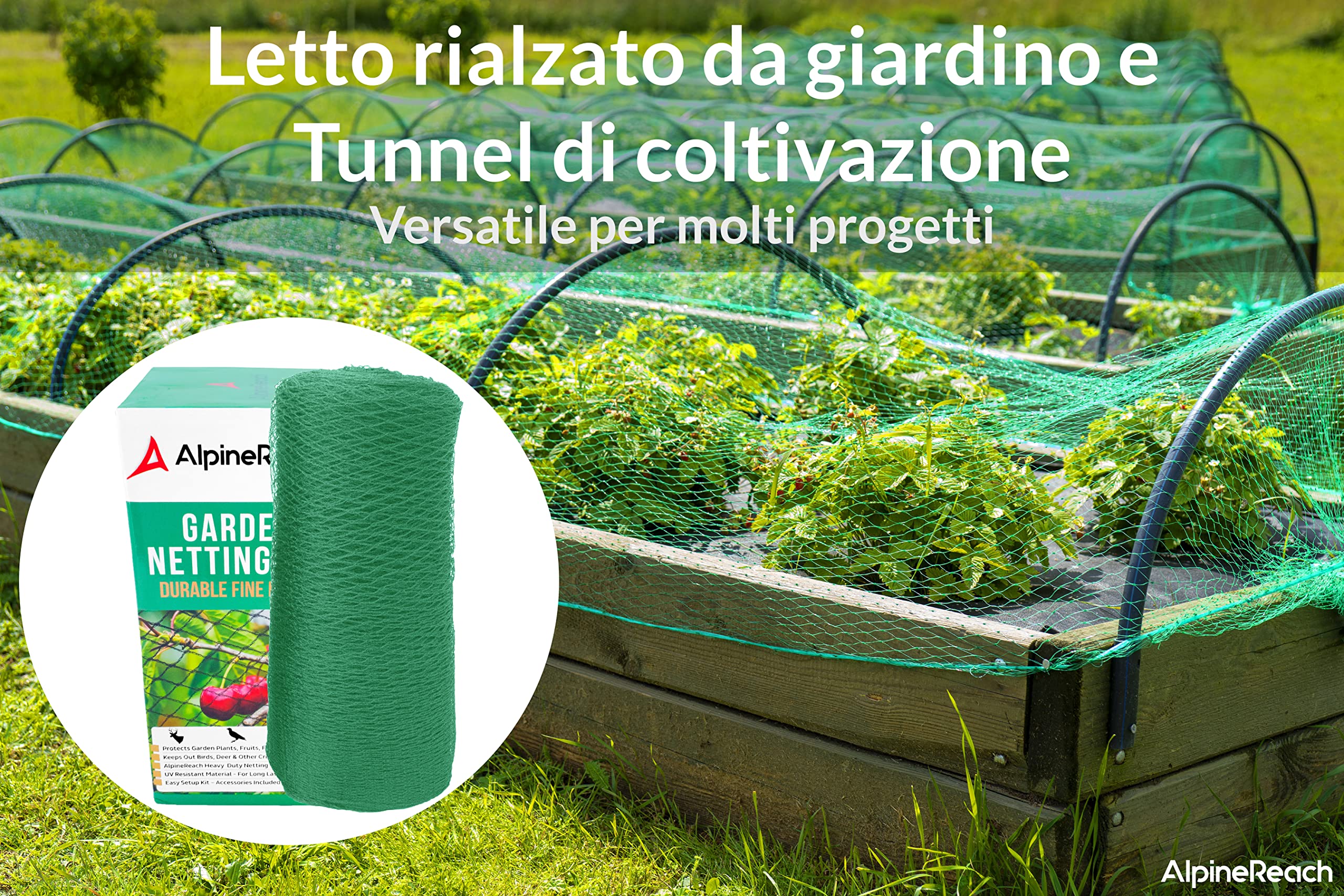 AlpineReach Rete da giardino, 2 m x 20 m, extra resistente, per proteggere piante e alberi da frutto contro animali e recinzioni di cervi, riutilizzabile, con fascette per cavi, verde