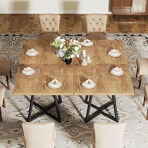 Miniatura 8 de Tribesigns Mesa de comedor cuadrada para 2, mesa de comedor industrial de 31.5 pulgadas con base de metal, mesa de cocina para comedor, espacio