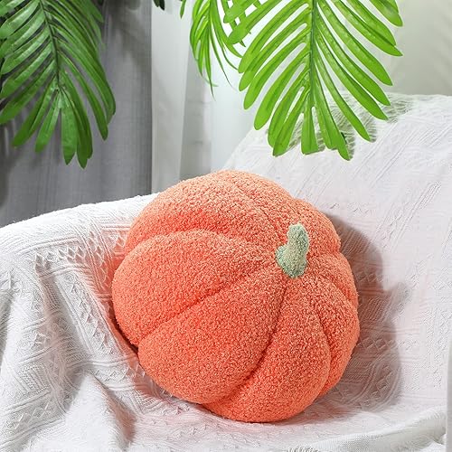 Miniatura 5 de Queekay 2 almohadas de calabaza de felpa de 11 x 9.5 pulgadas, decoración de calabaza rellena de Acción de Gracias para otoño, hogar, dormitorio,