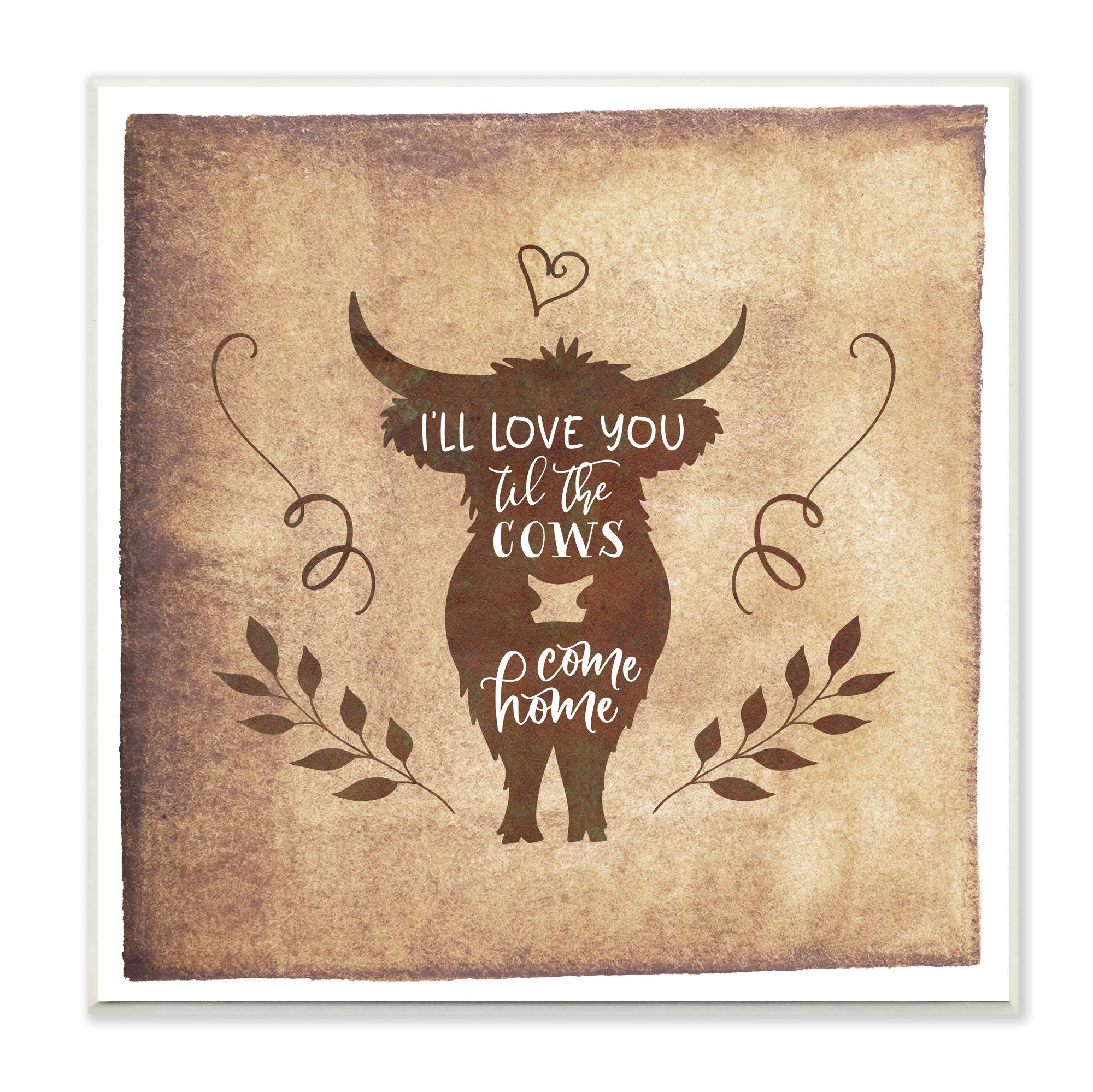 Stupell Industries I'll Love You Until The Cows Come Home Horned Cow Silhouette, 12 x 12, Proudly Made in USA