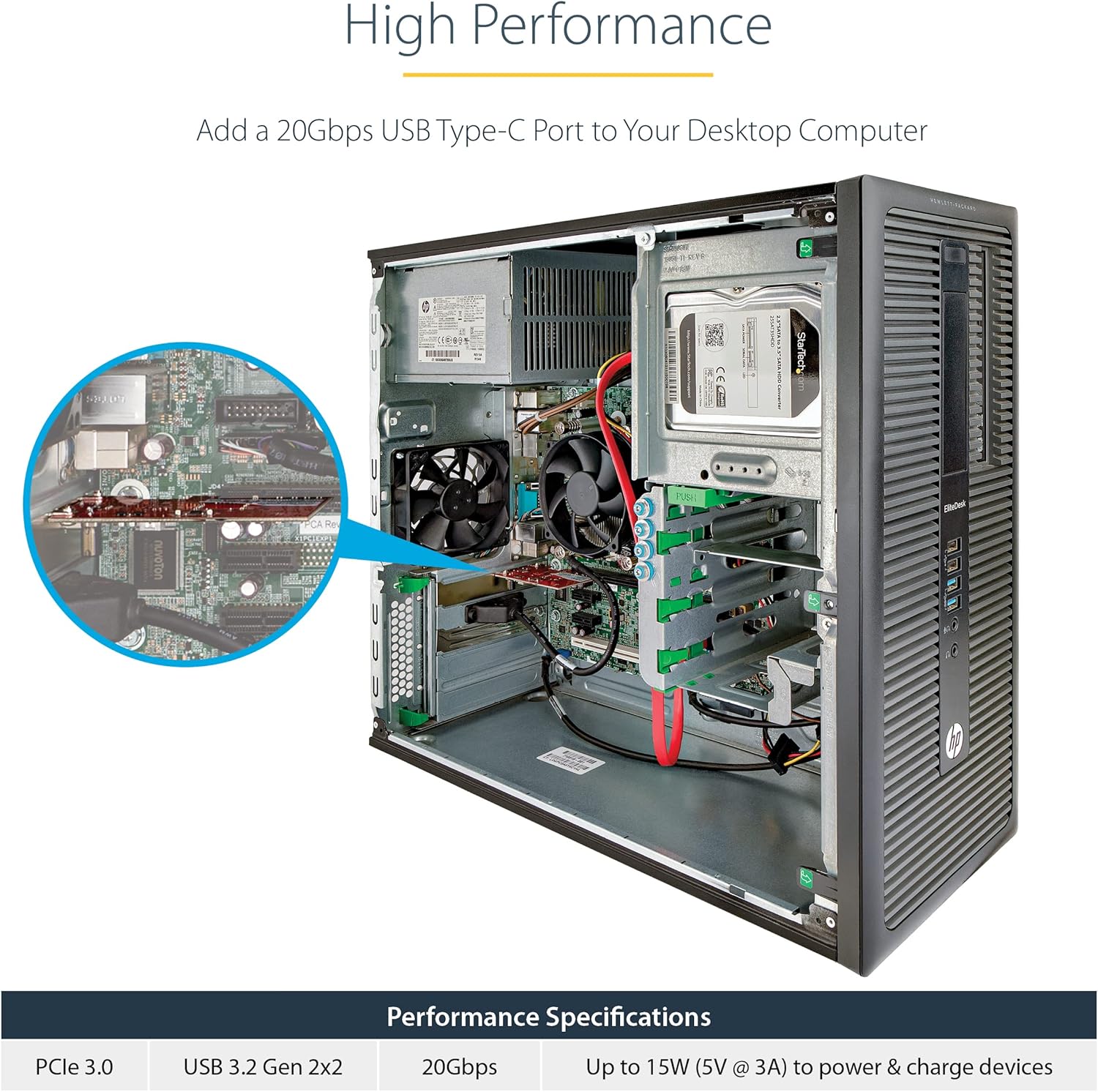 StarTech.com 1-Port USB 3.2 Gen 2x2 PCIe Card, USB-C 20Gbps PCI Express 3.0 x4 Adapter, Data Only, Windows/macOS/Linux, TAA