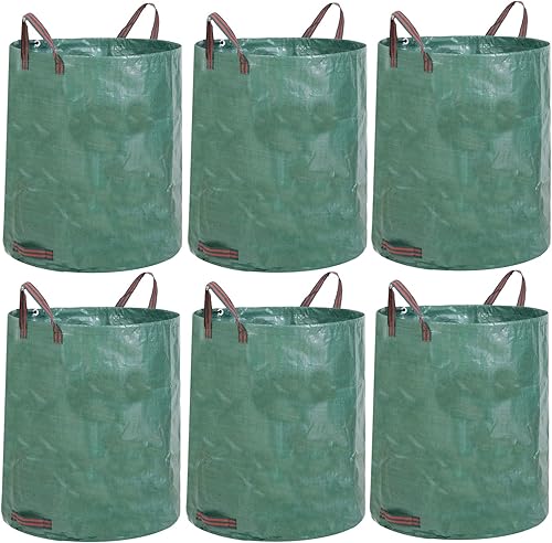 JERIA Paquete de 6 bolsas de basura reutilizables de 72 galones con 4 asas, bolsa de basura resistente para cargar hojas, basura, bolsas de basura