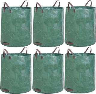 JERIA 6-Pack 72 Gallons Reusable Garden Waste Bags with 4 Handles,Lawn Pool Garden Heavy Duty Waste Bag for Loading Leaf,Trash,Yard Waste Bags (H30" X D26")