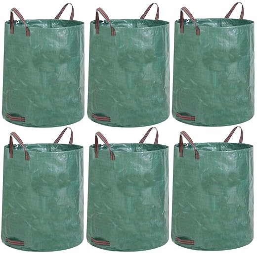 JERIA 6-Pack 132 Gallons Reusable Garden Waste Bags with 4 Handles,Lawn Pool Garden Heavy Duty Waste Bag for Loading Leaf,Trash,Yard Waste Bags