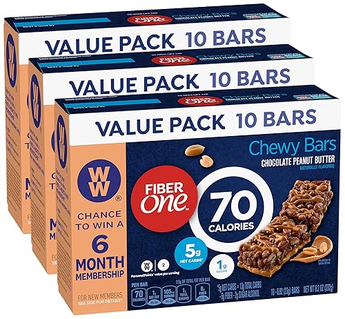 Fiber One Barritas de mantequilla de maní de chocolate de 70 calorías, aperitivo, 10 unidades (paquete de 3)