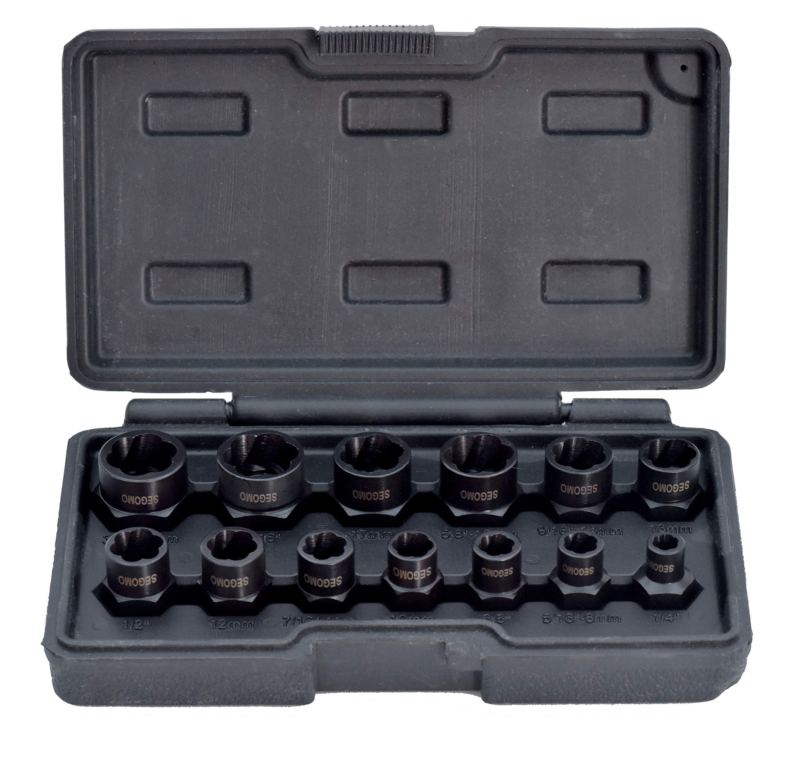 Segomo Tools13 Piece Lug Nut and Bolt Extractor Removal Metric and SAE Socket Tool Set 8-19mm