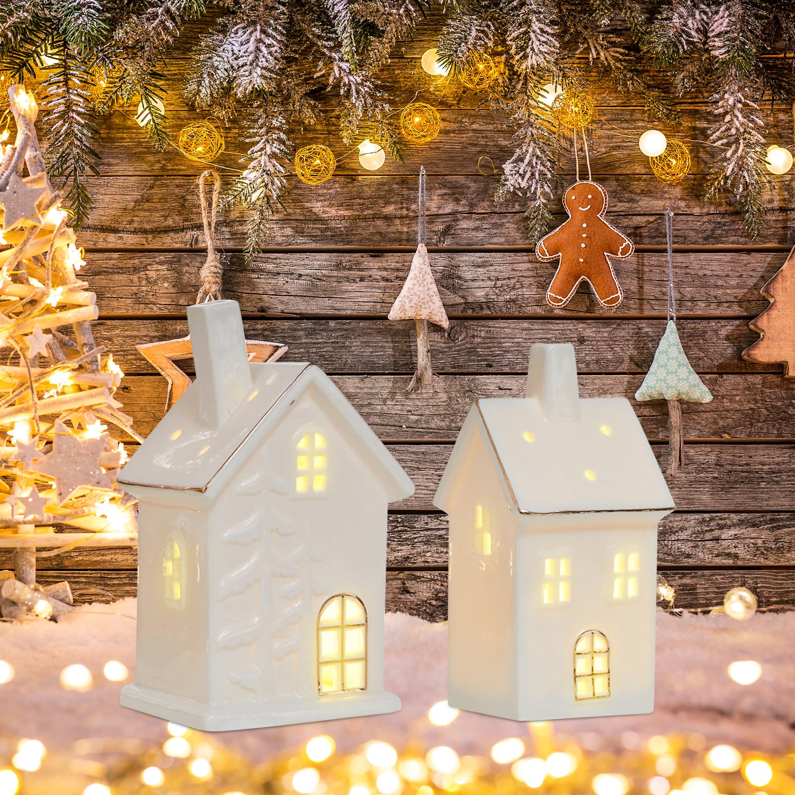 Roze kersthuisje 15 cm porselein | It's all about Christmas