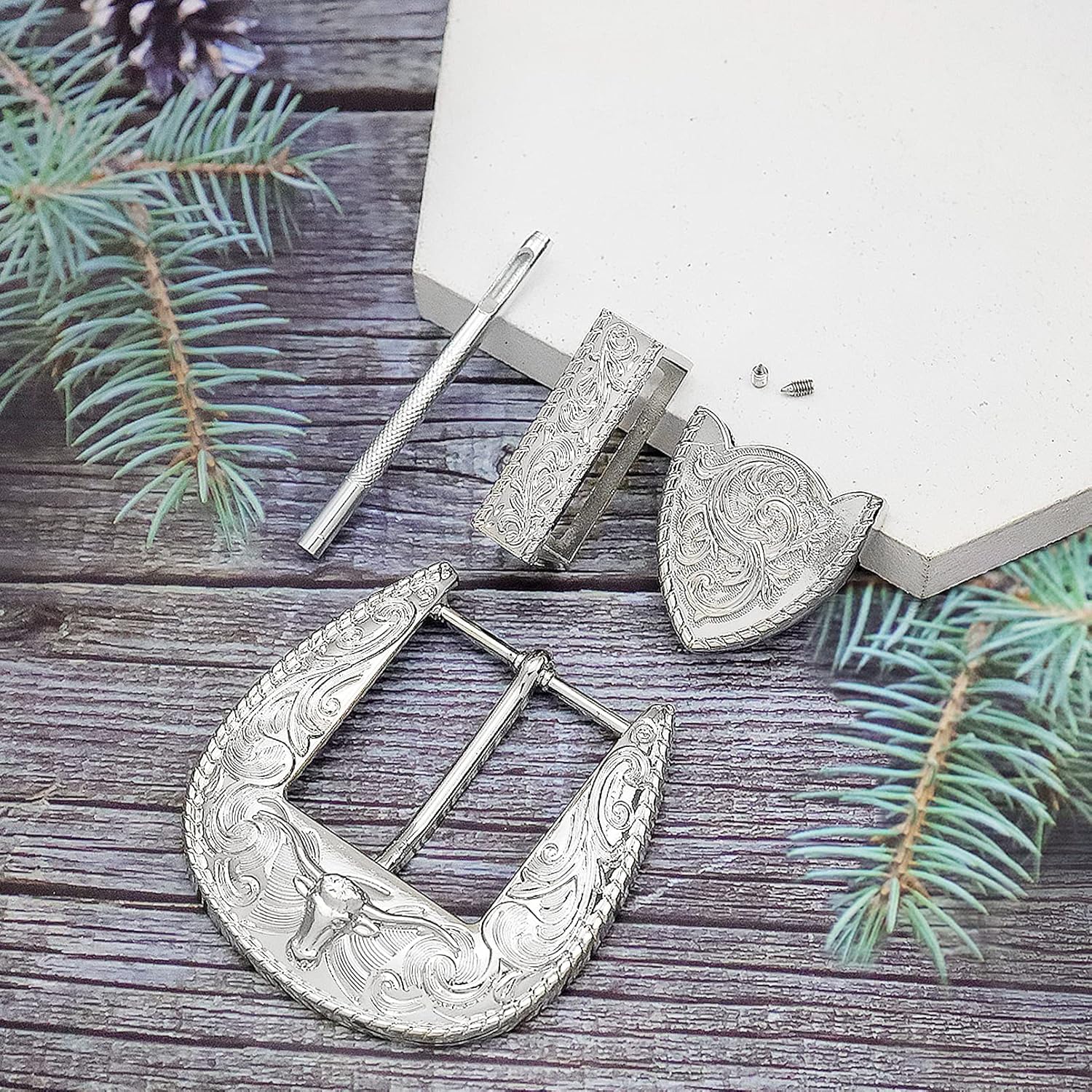 RechicGu 3Pcs Western Replacement Belt Buckle 1.5"(38mm) LongHorn Bull Single Prong Buckle Rodeo Belt Accessory for Men Women - Image 3