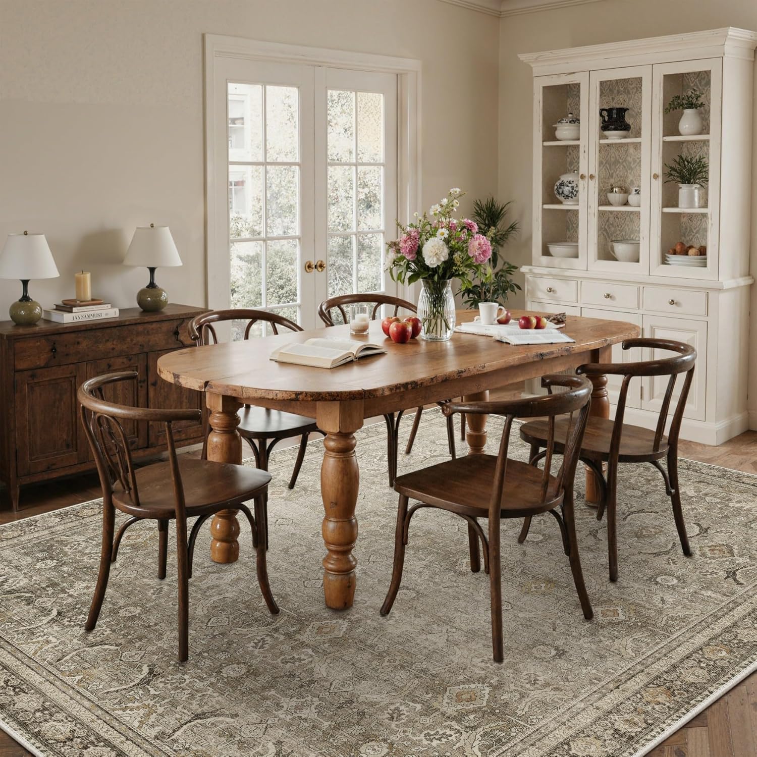 8X10 Area Rugs Machine Washable Rugs for Living Room, Vintage Boho Large Rugs for Bedroom Dining Room, Non Slip Indoor Soft Distressed Lightweight Thin Low Pile Carpet, Dark Brown - Image 4