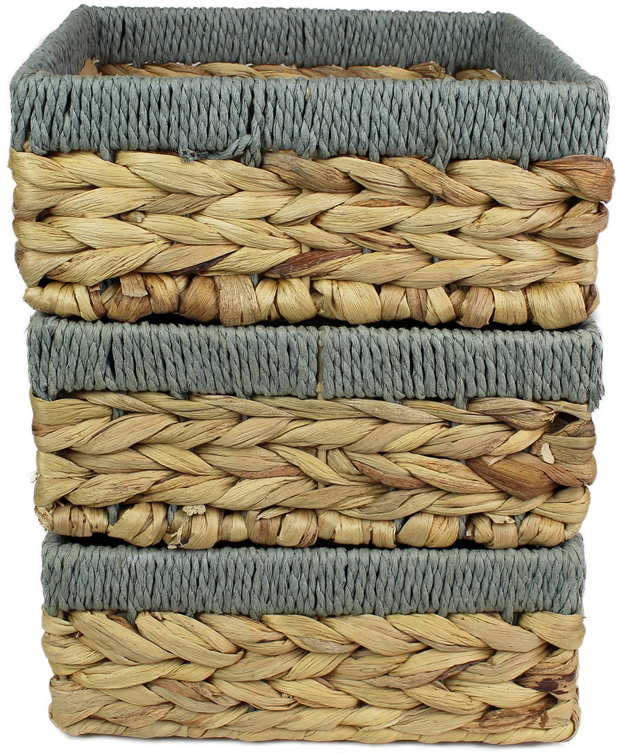 Lot De 2 Petits Paniers Carrés En Jacinthe D'eau Pour Le Rangement. Naturel Avec Bords Verts Pour étagères, Panier Ouvert, Cadeau Décoratif, Mini