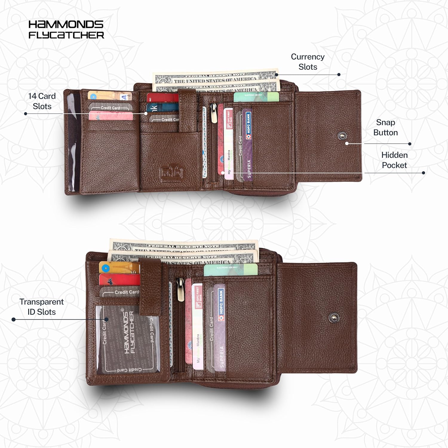 HAMMONDS FLYCATCHER Leather Ladies Wallet for Woman with 14 Card Slots - Clutch Purse for Women, Ladies Wallet for Women Stylish, Ladies Purse for Women Wallet, Purse for Woman, Brushwood, M, Modern - Image 3