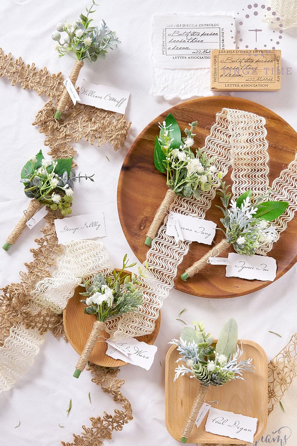 TINGE TIME Boutonniere for Men Wedding,Groom and Best Man Boutonniere for Wedding Ceremony Anniversary, Formal Dinner Party and Rustic Spring Wedding Marriage (6, Fresh Green) - Image 2