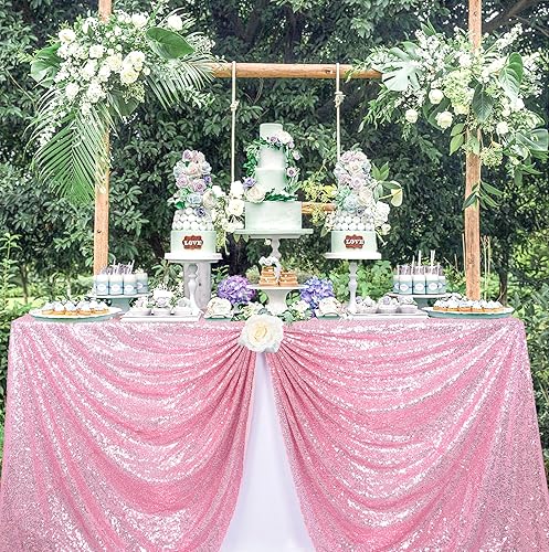 ShinyBeauty Mantel rectangular de lentejuelas color oro rosa de 50 x 80 pulgadas, mantel de tela con lentejuelas brillantes para decoración de