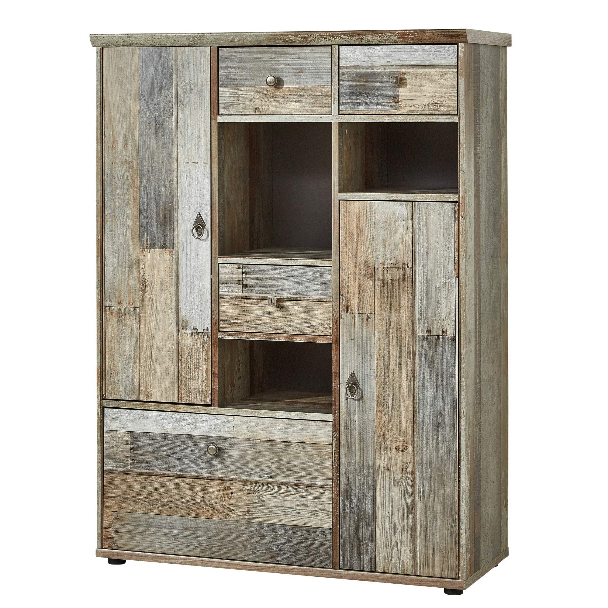 Stella Trading - Aparador Alto Vintage en Aspecto de Madera Flotante, Espacioso con Mucho Almacenamiento para tu Salón, 99 x 133 x 39 cm (Ancho x Alto x Profundo)