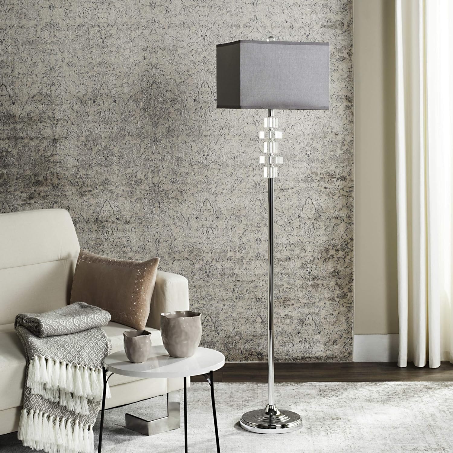 SAFAVIEH Lighting Collection Times Square Modern Clear Crystal/ Chrome 60-inch Living Room Bedroom Home Office Standing Floor Lamp (LED Bulb Included)