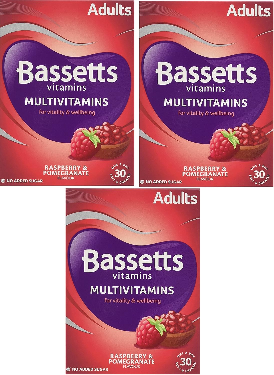 3 X Bassetts Raspberry and Pomegranate Adult Multivitamin Chewies