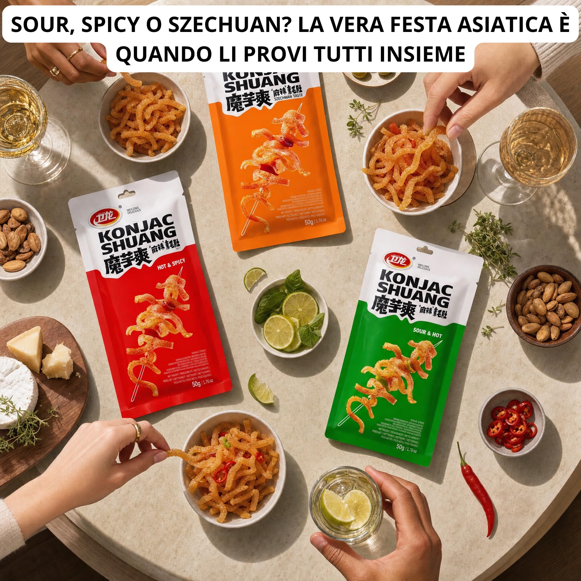 Mix Konjac Shuang 3 Gusti - Snack Cinesi Piccanti (Sour&Hot, Hot&Spicy e Szechwan Taste)