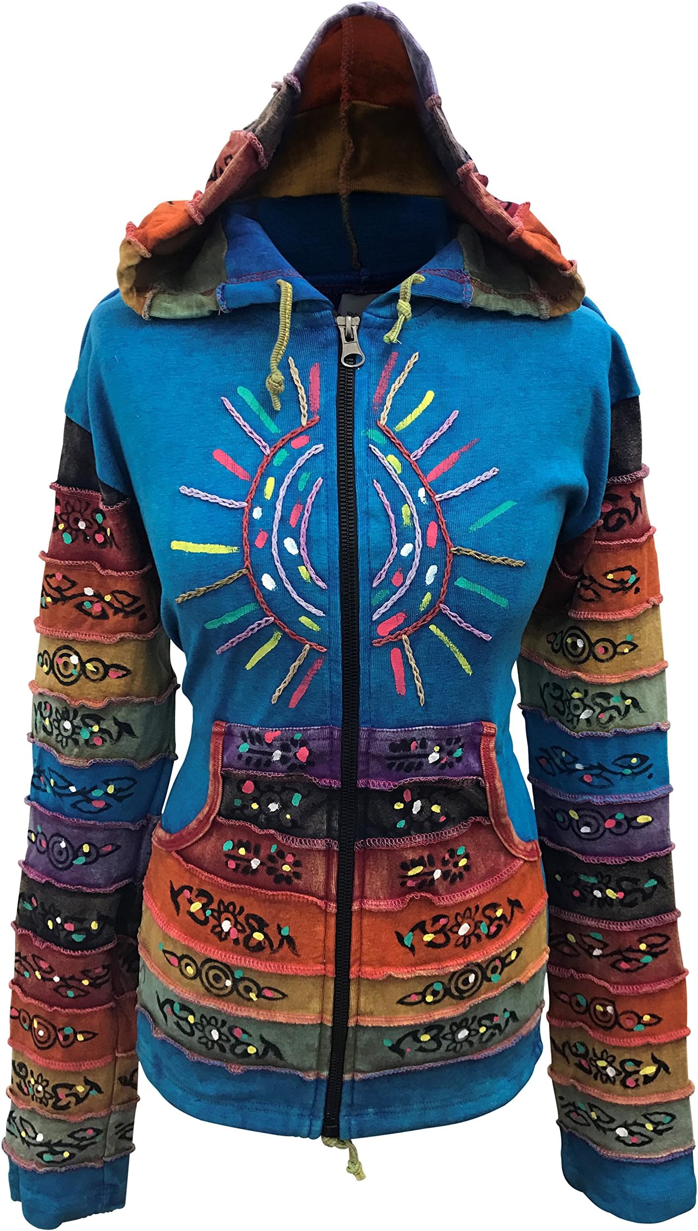 SHOPOHOLIC FASHION Women's Sun Embroidered Cotton Ribbed Pixie Hoodie