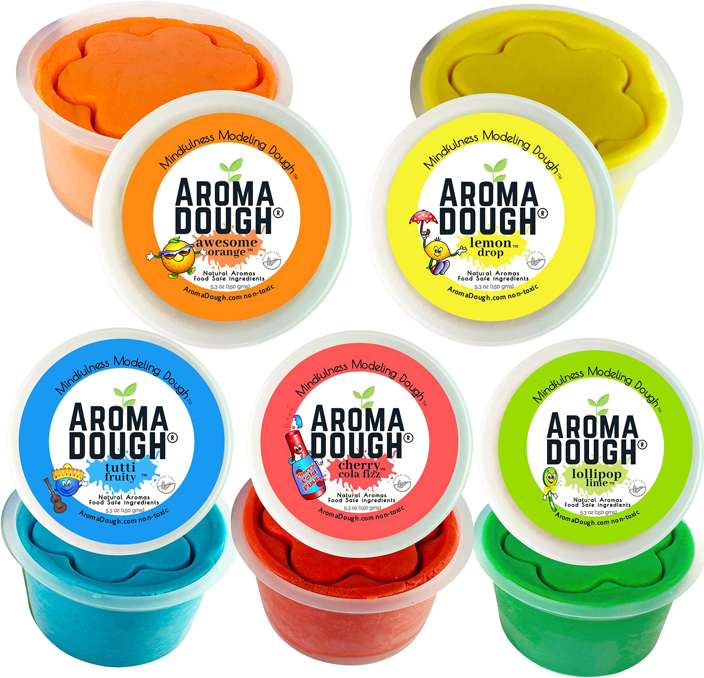 Aroma Dough® Gluten-Free, Soy-Free Modeling Dough for Kids, Sensory Eco Friendly Set (5 Pack) All Natural Aromas! Back to School - Gifts - Stocking Stuffers! Natural Gifts Made in USA!