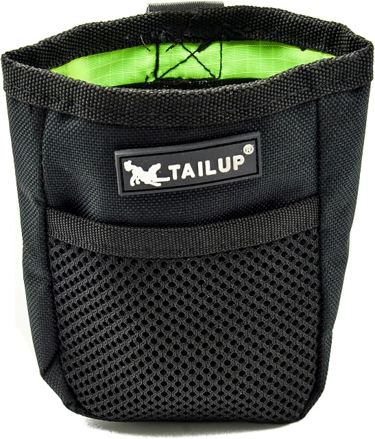 PROtastic dog treat bag - handsfree treat bag, fully lined with hook and loop fastening for easy access. Clip to attach to waist belt with front pocket for whistle or poo bags.