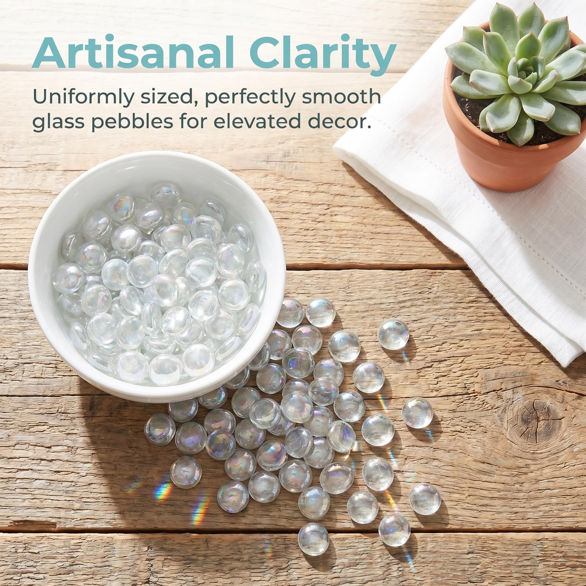 Sassi Decorativi in Vetro Piatti e Trasparenti 17-19 Mm per Acquari e Centrotavola, Superficie Liscia per Protezione e Decorazione Versatile, 1800g