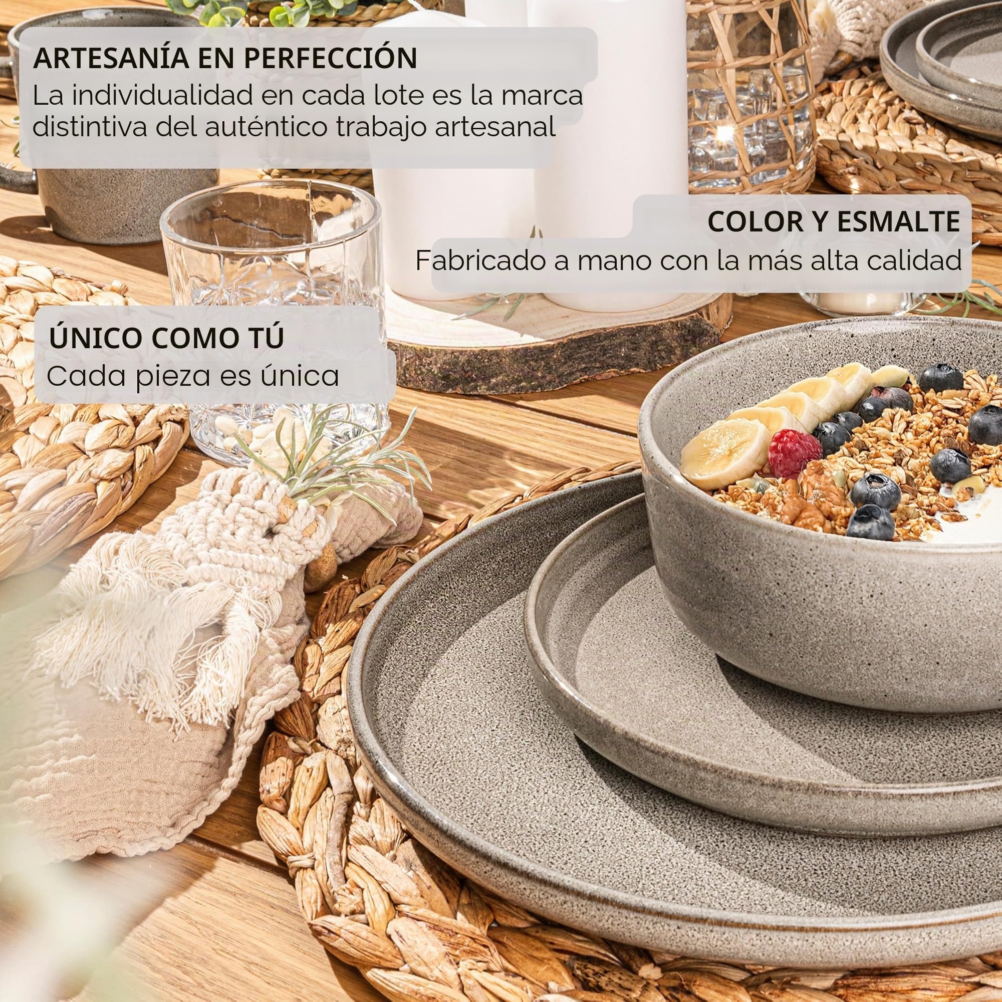 Sänger Kairo Clay - Cuencos para pasta (6 piezas, 6 cuencos de gres, apto para lavavajillas, microondas, resistente a los arañazos, cuenco grande, multifunción, 800 ml), color gris | Juego de cuencos aptos para lavavajillas y microondas, antiarañazos, cue