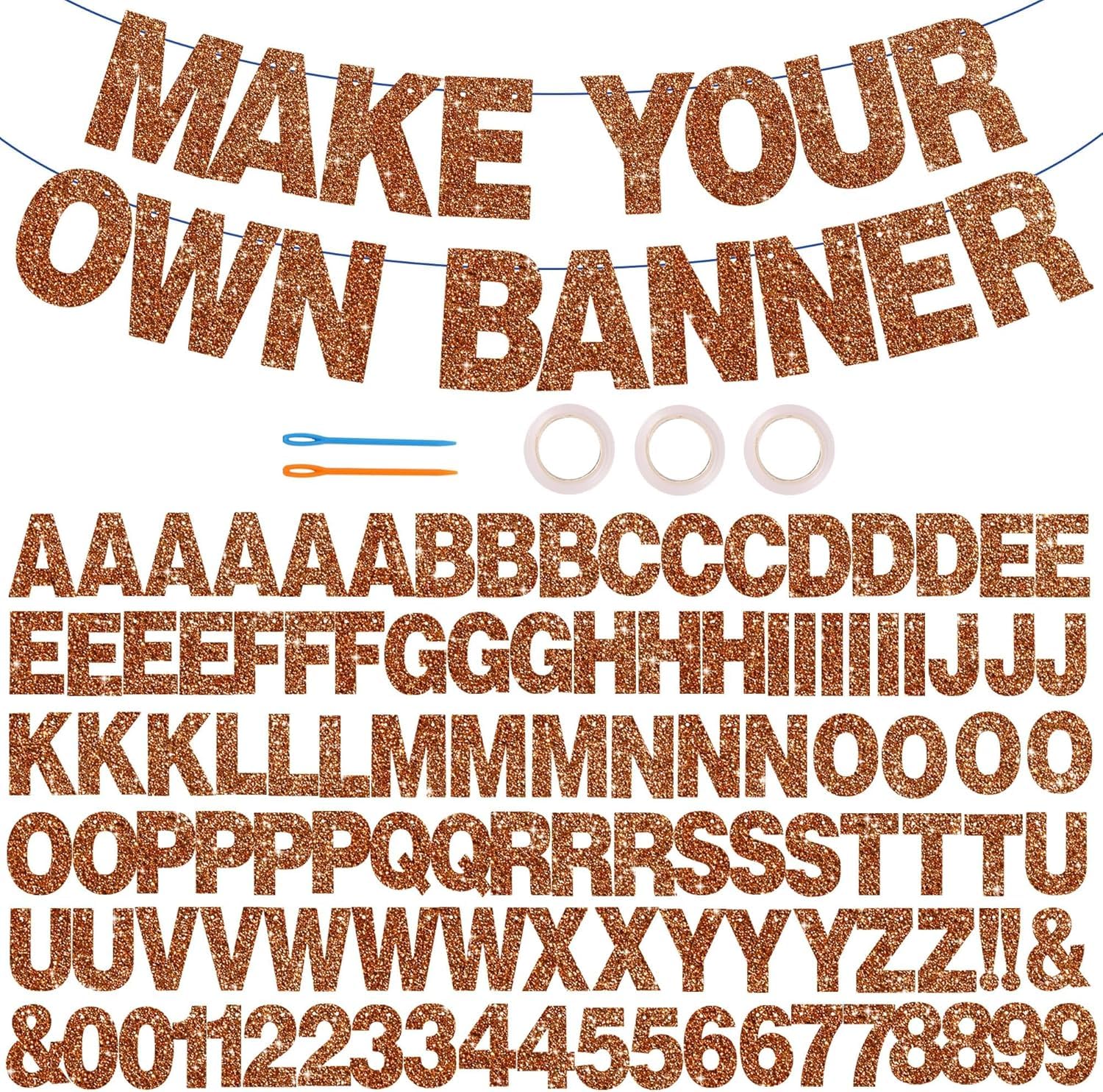 DecoGlee 116 PCS A-Z Glitter Cursive Brown DIY Letter Banner Kit Make Your Own Banner,Including 111 Letters and Numbers 3 Rope and 2 Threading Device,for Birthday Graduation Wedding Halloween Party — image 1