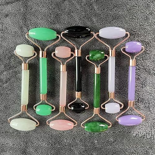 Miniatura 2 de Rodillo de jade natural, raspador de piel Guasha, juego facial de piedra facial reafirmante facial antienvejecimiento ojos hinchados masajeador