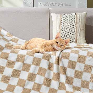 NEWCOSPLAY Knitted Throw Blanket for Couch Sofa Bed, Brown White, 60x80