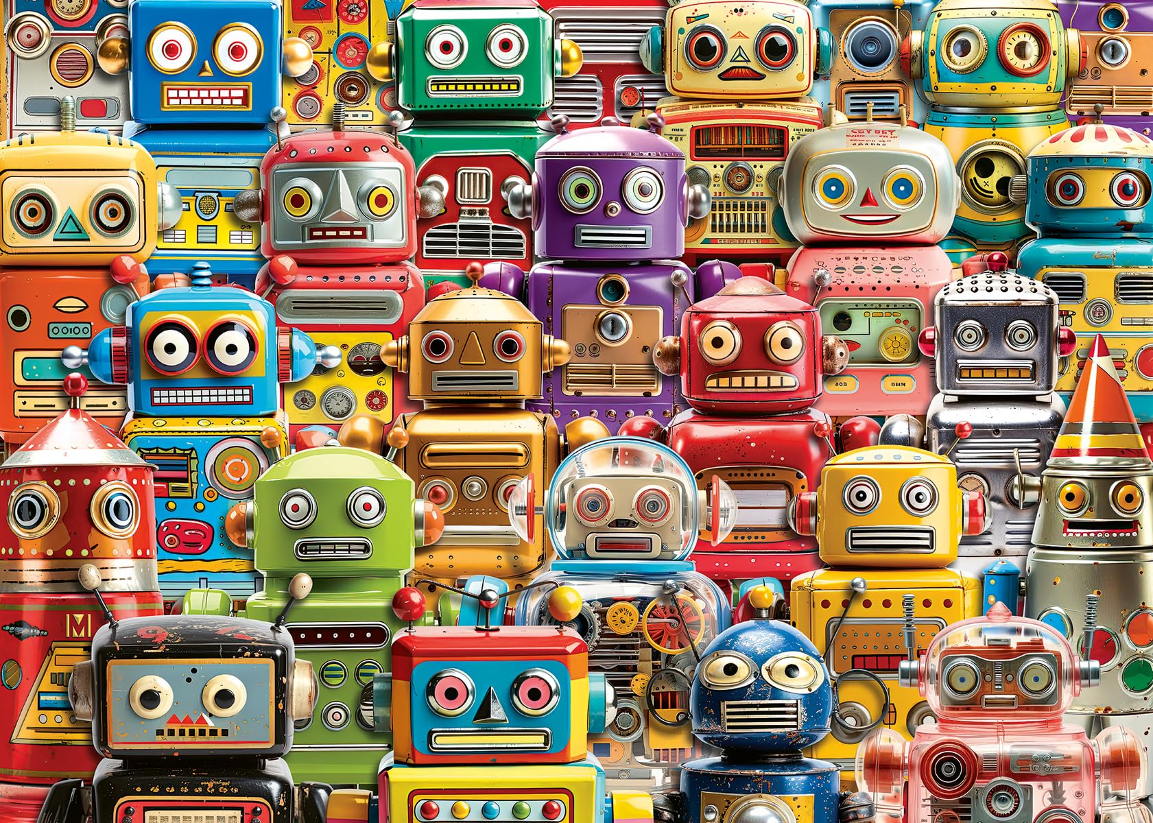 Ravensburger Retro Robots 500 Piece Large-Format Puzzle | Educational Fun with Vintage Toy Robots | Artwork by Michael David Ward | Ideal for Puzzle Enthusiasts & Collectors