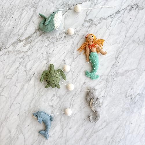4ft Handmade Felt Mermaid Garland, Kids Room Mermaid Garland, Needle-Felted