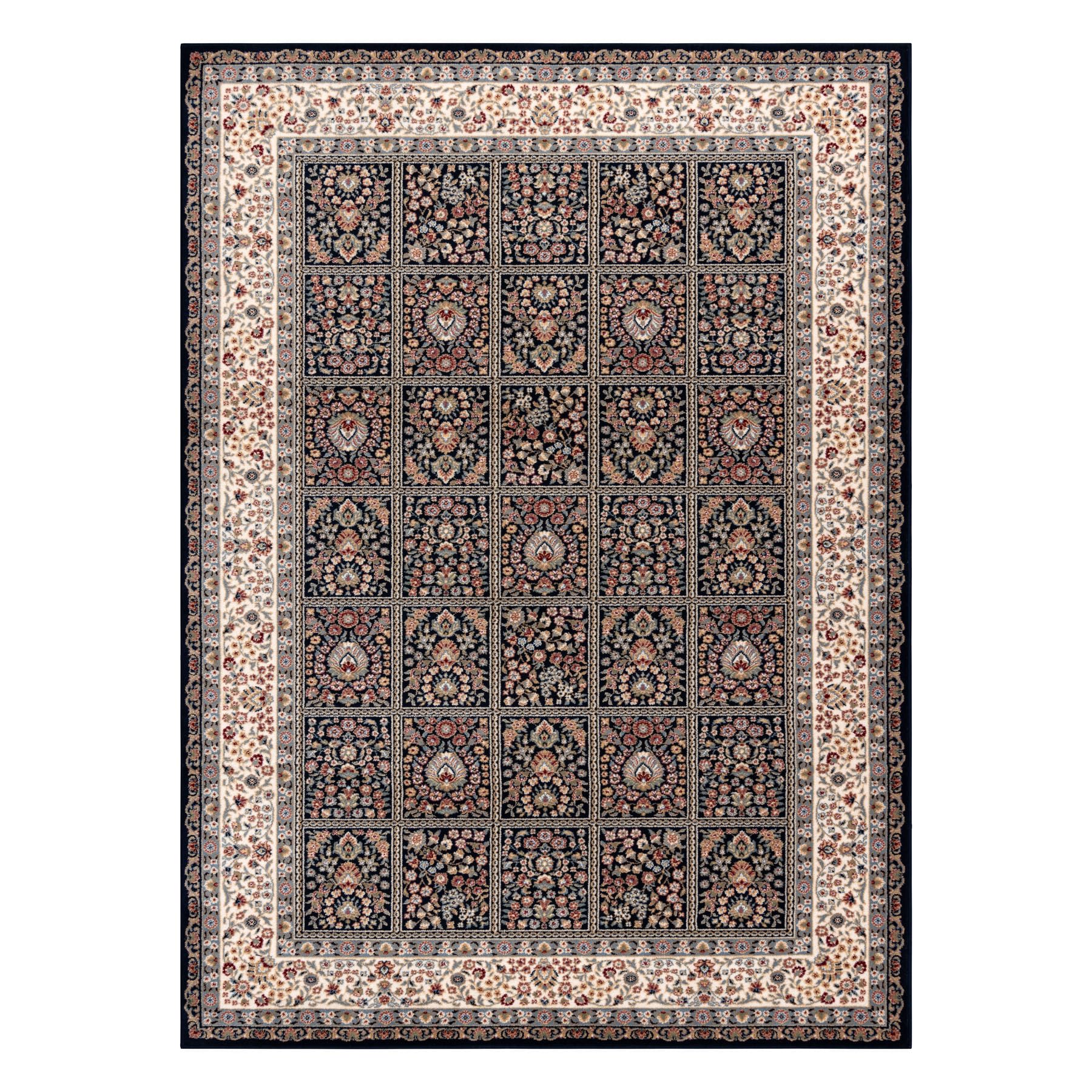 rugsx Dywan wełniany NAIN kwiaty, rama 1181/51011 ciemnoniebieski/beżowy 240 x 340 cm niebieski