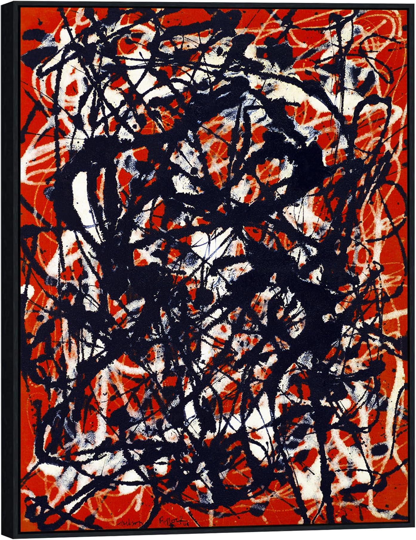INVIN ART Framed Canvas Giclee Print Art Free Form by Jackson Pollock Abstract Wall Art (24" X 32",Black Slim Frame)
