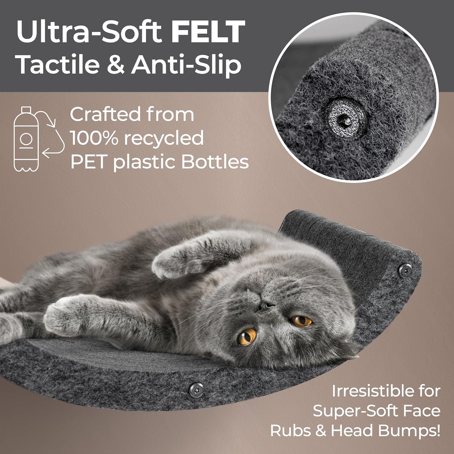 review Cat Wall Hammock by Pryde Pets, Perch and Cat Shelf for Wall - 100% PET Felt, Sustainable - Modular Floating Shelf for Cats, Indoor/Outdoor Cat Furniture (Charcoal)