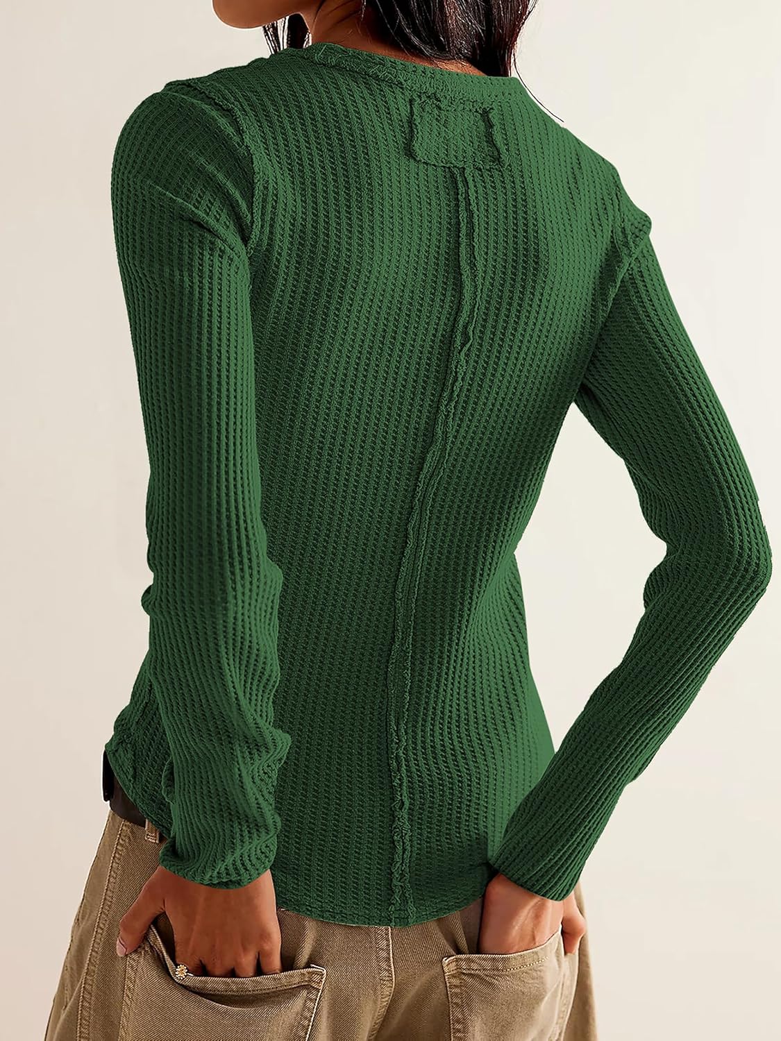 Jar of Love Long Sleeve Shirts for Women Waffle Knit Tops Crew Neck Thermal Shirts Fall Outfits Fahsion Clothes - Image 3