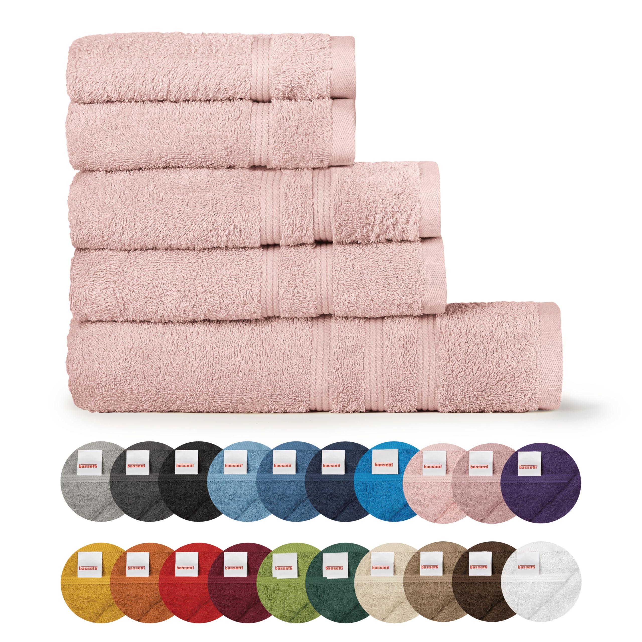 Bassetti Morbido Asciugamano Asciugamani 480 gr 100% Cotone Set da 5 pz (2 da 58x105 cm + 2 da 38x55 cm + 1 da 70X140 cm) - Collezione MONIQUE - ORCHIDEA Q1