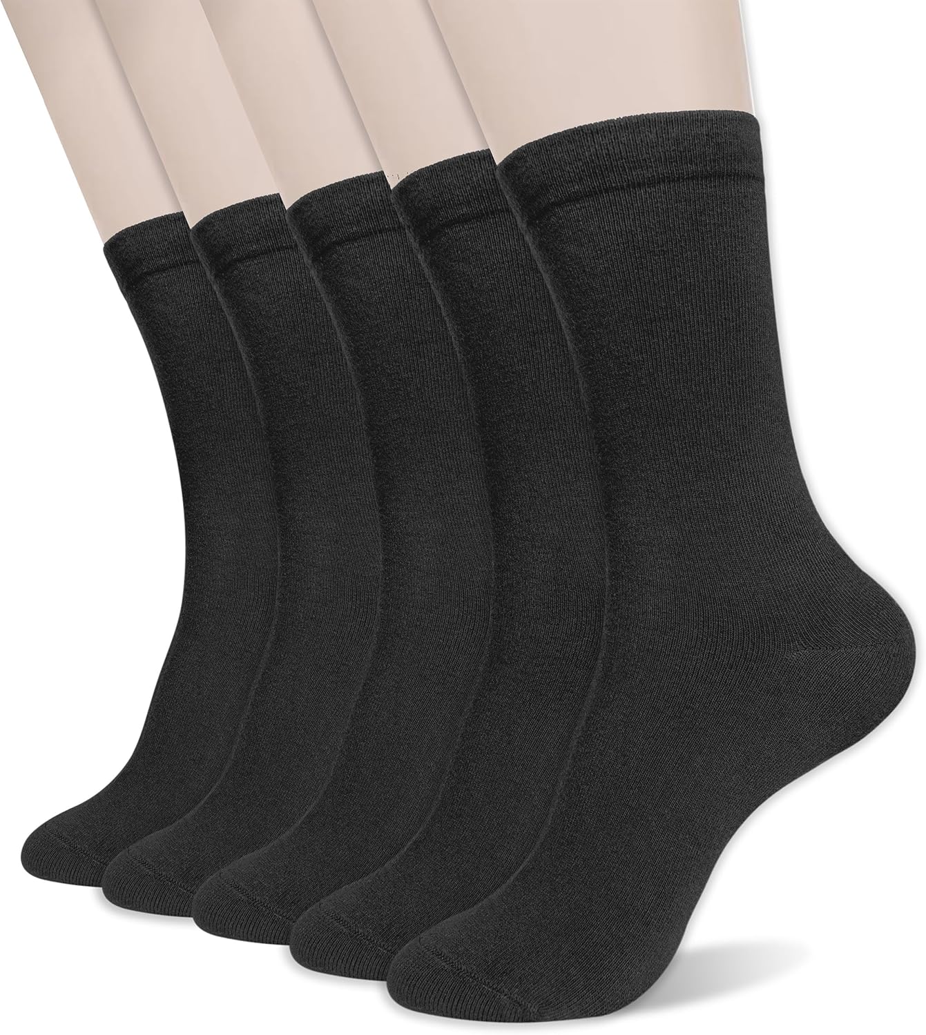 Women's Loose Cuff Cotton Crew Socks Long Seamless Casual Boot Socks Plain Black