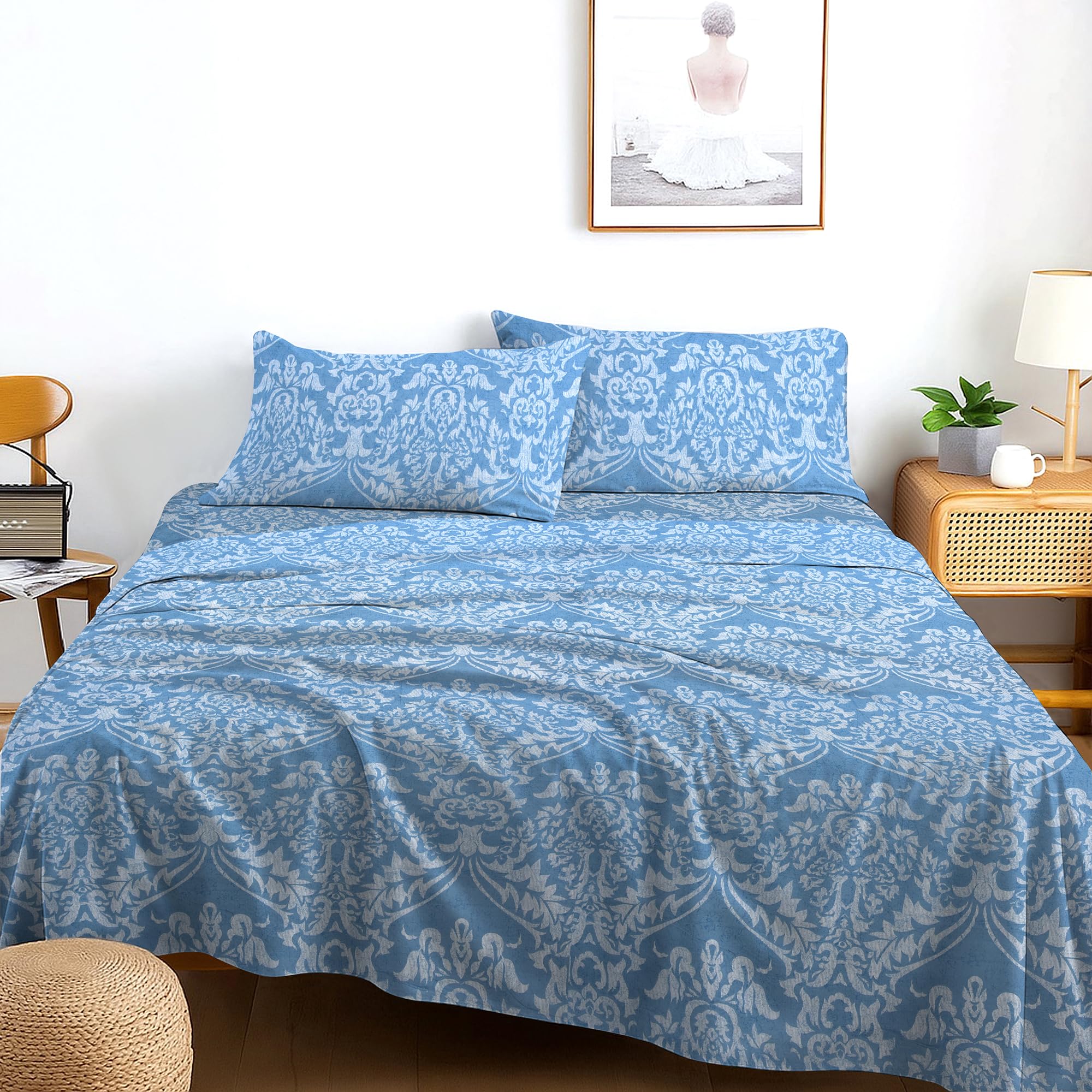 RAYBedding Printed Flat Sheet Set Double Bed – Luxury Soft Double Flat Sheet with 2 Pillowcases – Soft, Breathable & Easy Care