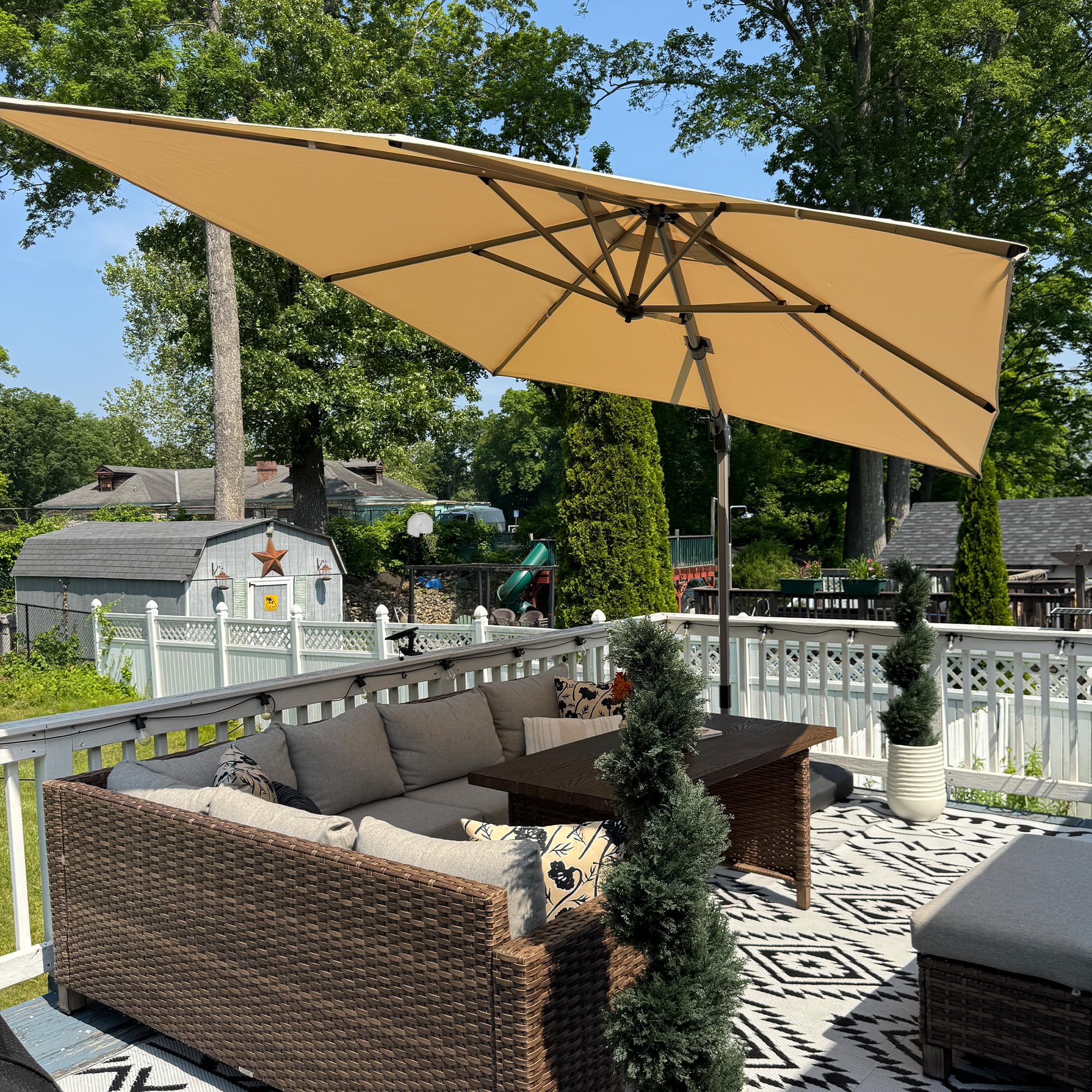 PURPLE LEAF 11.5' X 8' Left-right Tilting Patio Umbrella Outdoor Swivel Cantilever Umbrella Aluminum Offset Umbrella with Champagne Frame and 360-degree Rotation for Garden Deck Pool, Beige